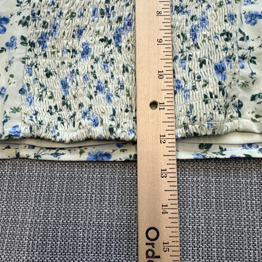 Abercrombie & Fitch Crop Top Large Floral Puff Sleeve Smocked Back Sage Blue